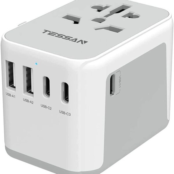 12 - TESSAN Worldwide Travel Adapter Plug, 2 USB-A, 3 USB-C
